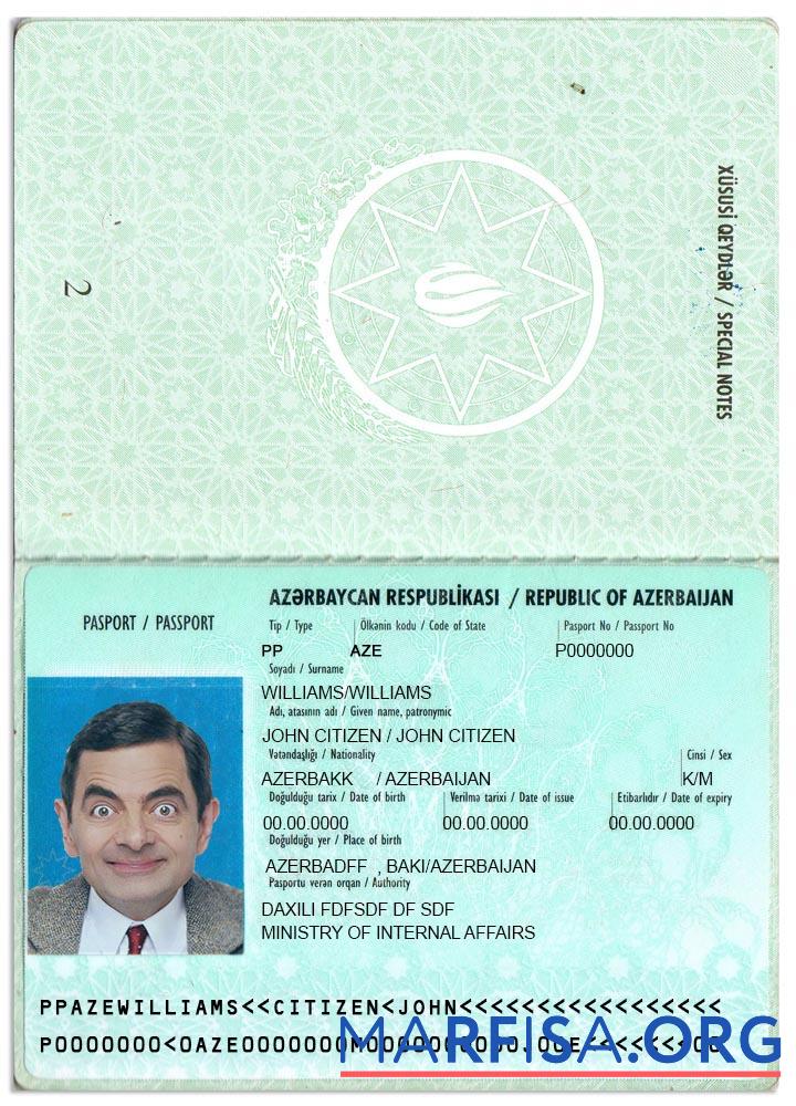 Printable Azerbaijan passport version 2 download for verification